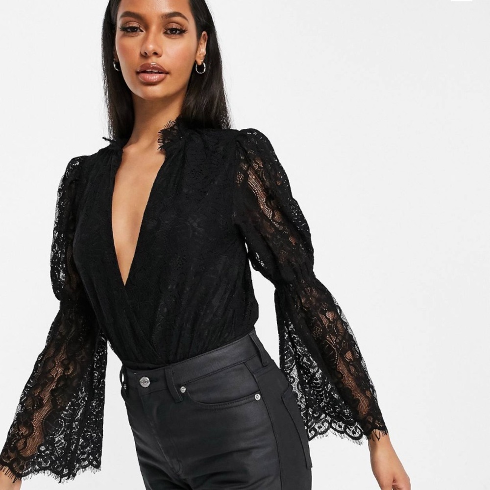 ASOS Plunge Front Lace Sleeve Bodysuit